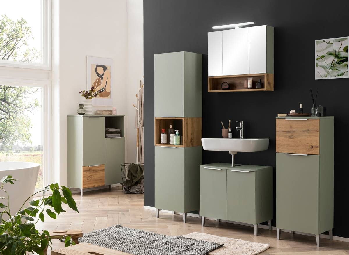 Spiegelschrank Smilla Eiche Landhaus Nachbildung Pistazie B/H/T: ca. 67x64,7x16 cm