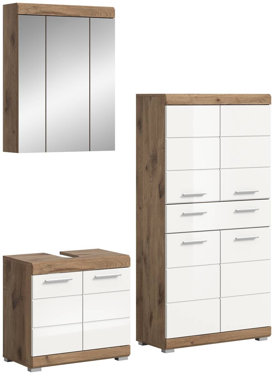 Badezimmer-Set Wave weiß Hochglanz Nox Oak Nachbildung B/H/T: ca. 149x191x34 cm