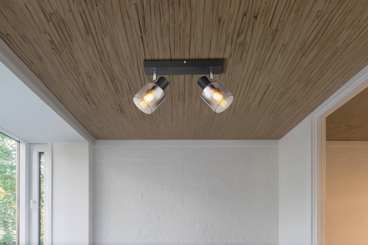 GLOBO Spot Jack Rauch klar schwarz Metall Glas B/H/L: ca. 26x13,5x8 cm E14 2 Brennstellen