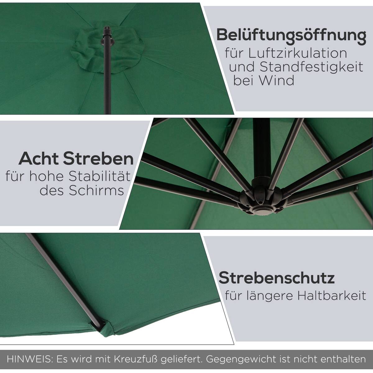 Outsunny Ampelschirm grün Stahl H/D: ca. 245x295 cm
