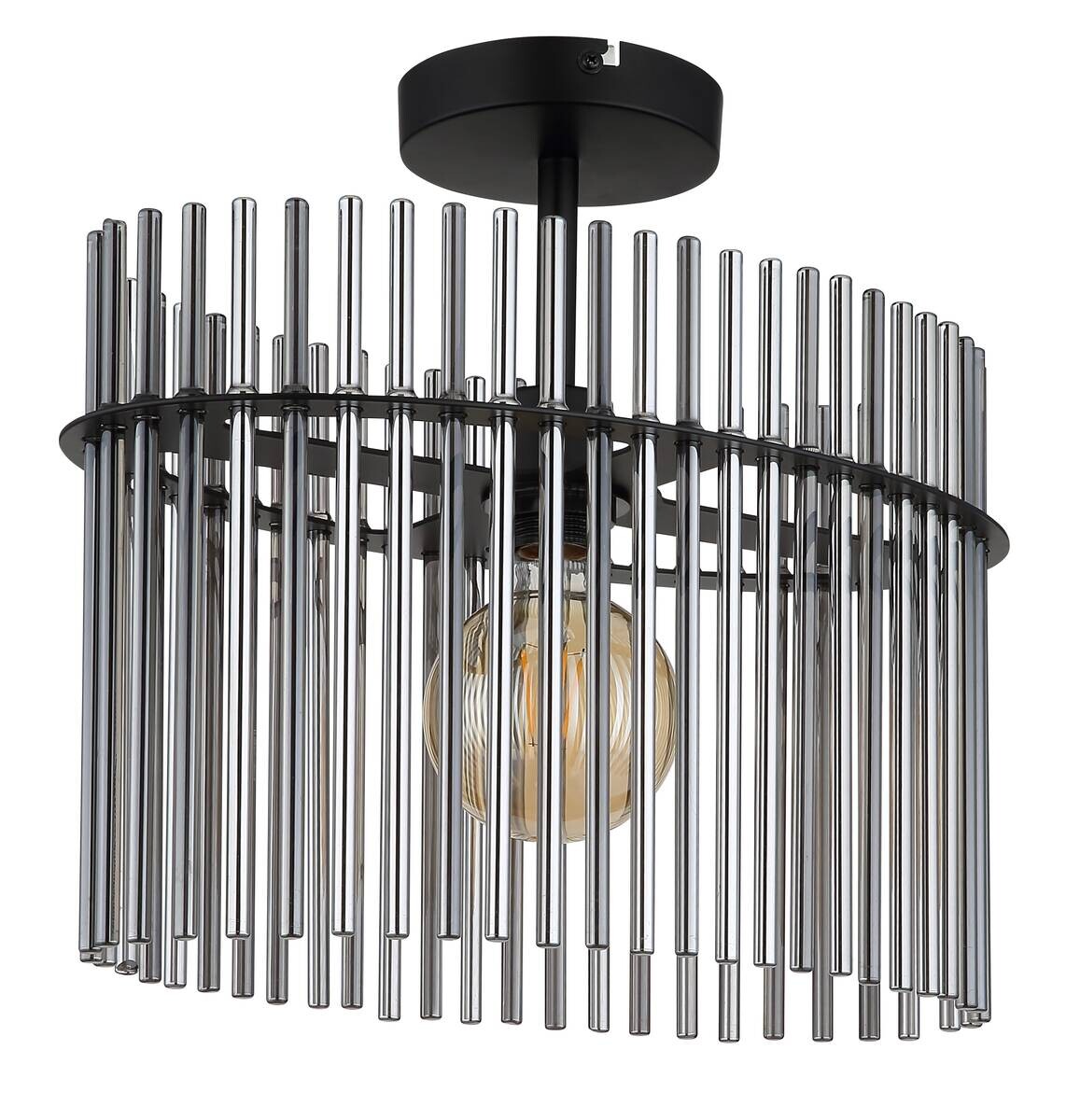 GLOBO Deckenleuchte Rauch mattschwarz Glas Metall B/H/T/L: ca. 22x34x40x40 cm E27 1 Brennstellen