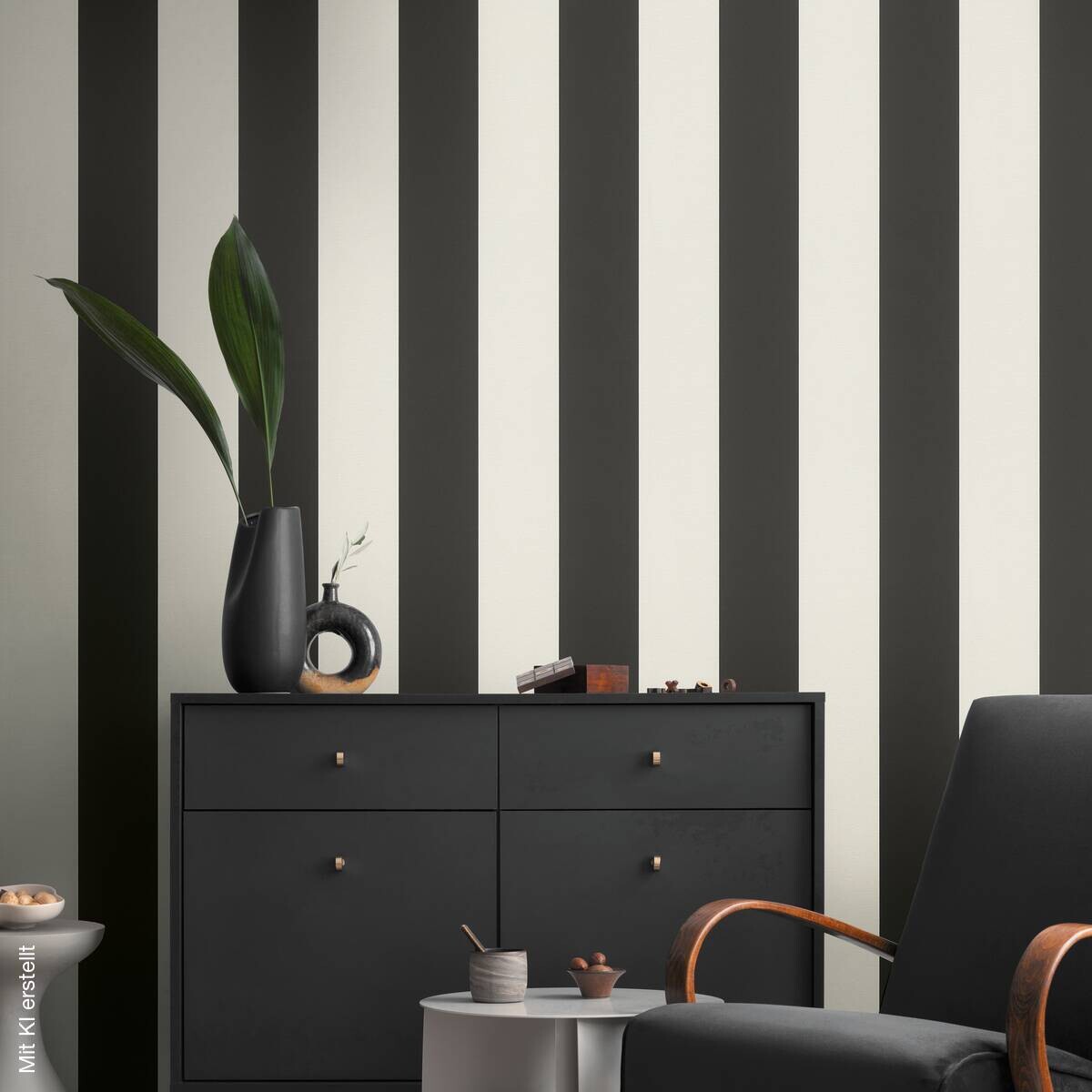 Vliestapete Streifen schwarz weiß B/L: ca. 53x1005 cm