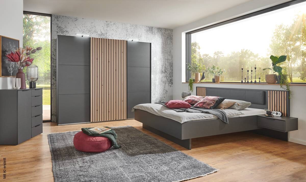 Schwebetürenschrank Ancona Graphit Artisan Nachbildung B/H/T: ca. 250x216x65 cm