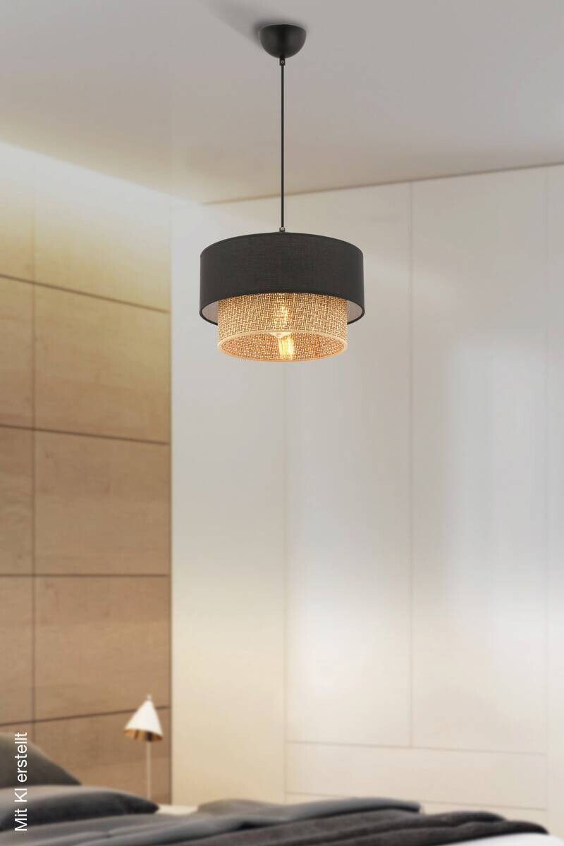 Opviq Pendelleuchte Echo beige schwarz Baumwolle B/H/T/L/D: ca. 30x65x30x30x30 cm E27 1 Brennstellen