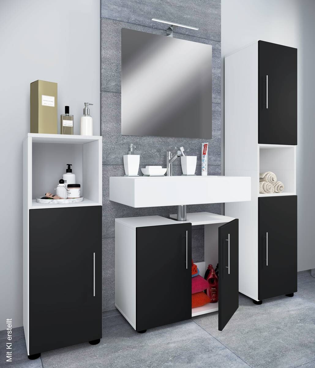 Badezimmer-Set 4tlg-Flandu schwarz weiß B/H/T: ca. 60x51x46 cm