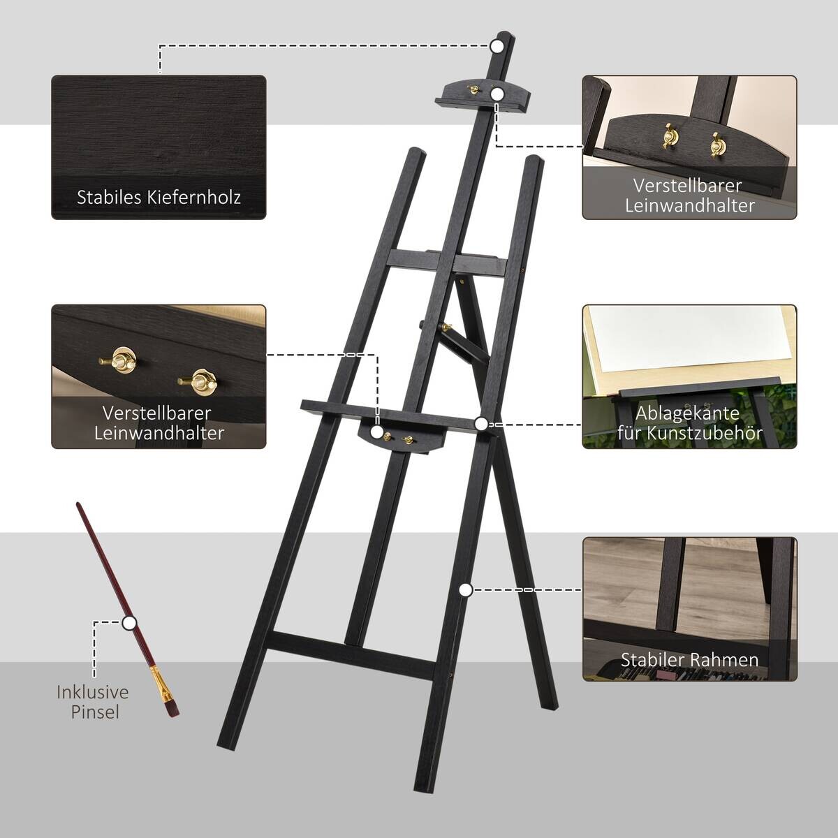 HOMCOM Staffelei schwarz Polypropylen B/H/L: ca. 5x51x71 cm