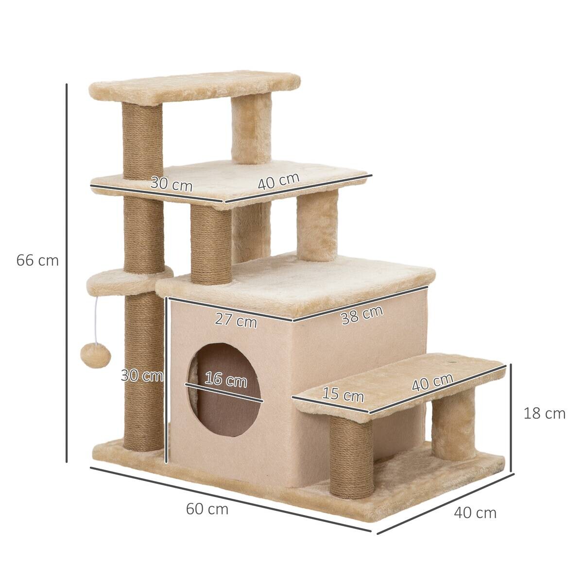 PawHut Katzentreppe m. Schlafhöhle beige Edelstahl B/H/L: ca. 40x60x66 cm