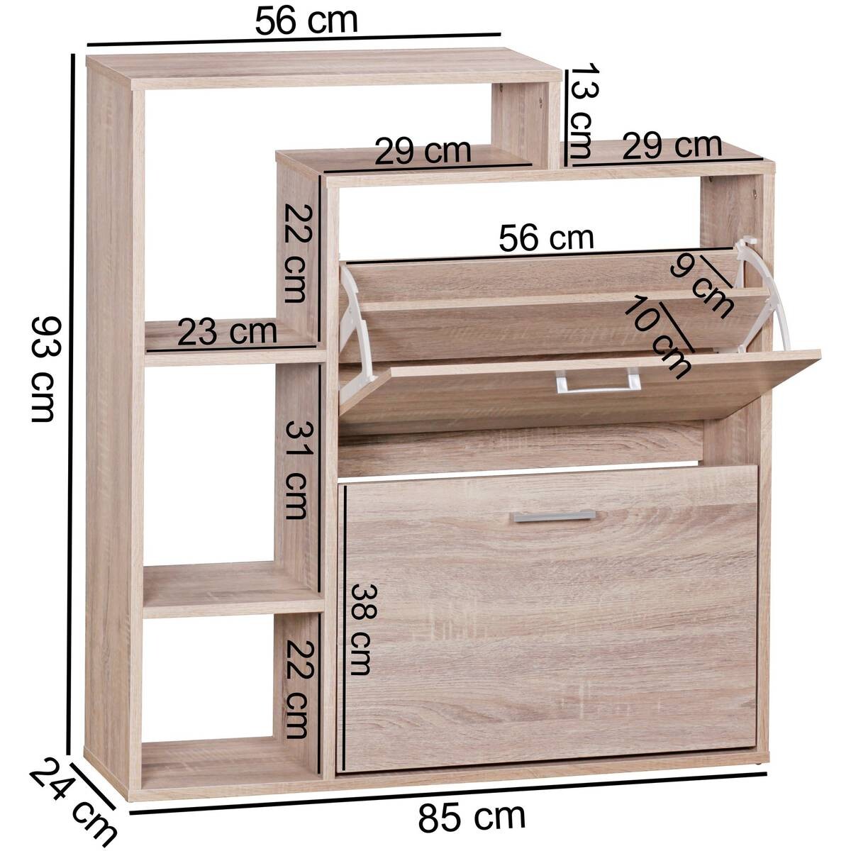 Schuhkipper Eiche Sonoma Nachbildung B/H/T: ca. 24x93x85 cm