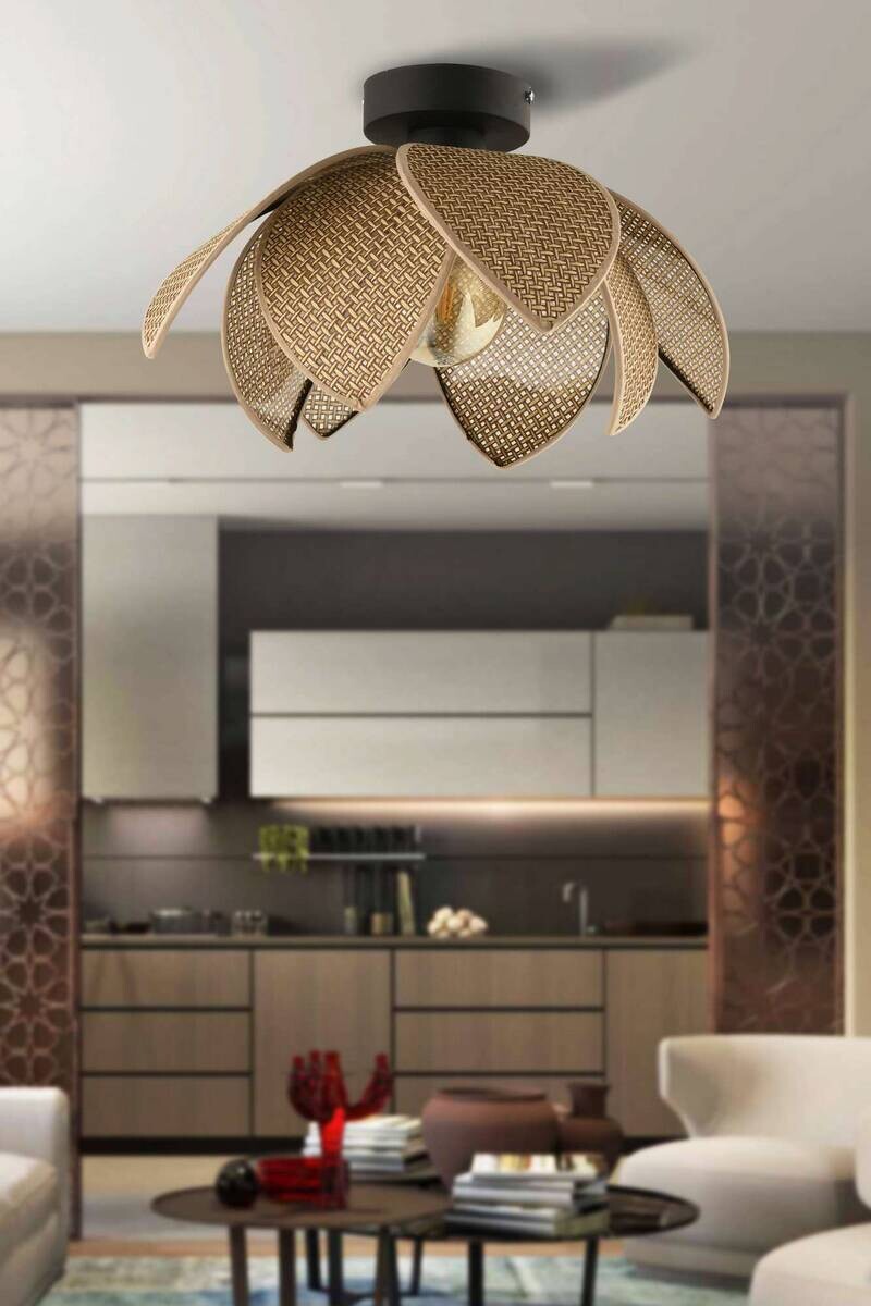 Opviq Deckenleuchte schwarz beige Metall PVC B/H/T/L/D: ca. 40x26x40x40x40 cm E27 1 Brennstellen