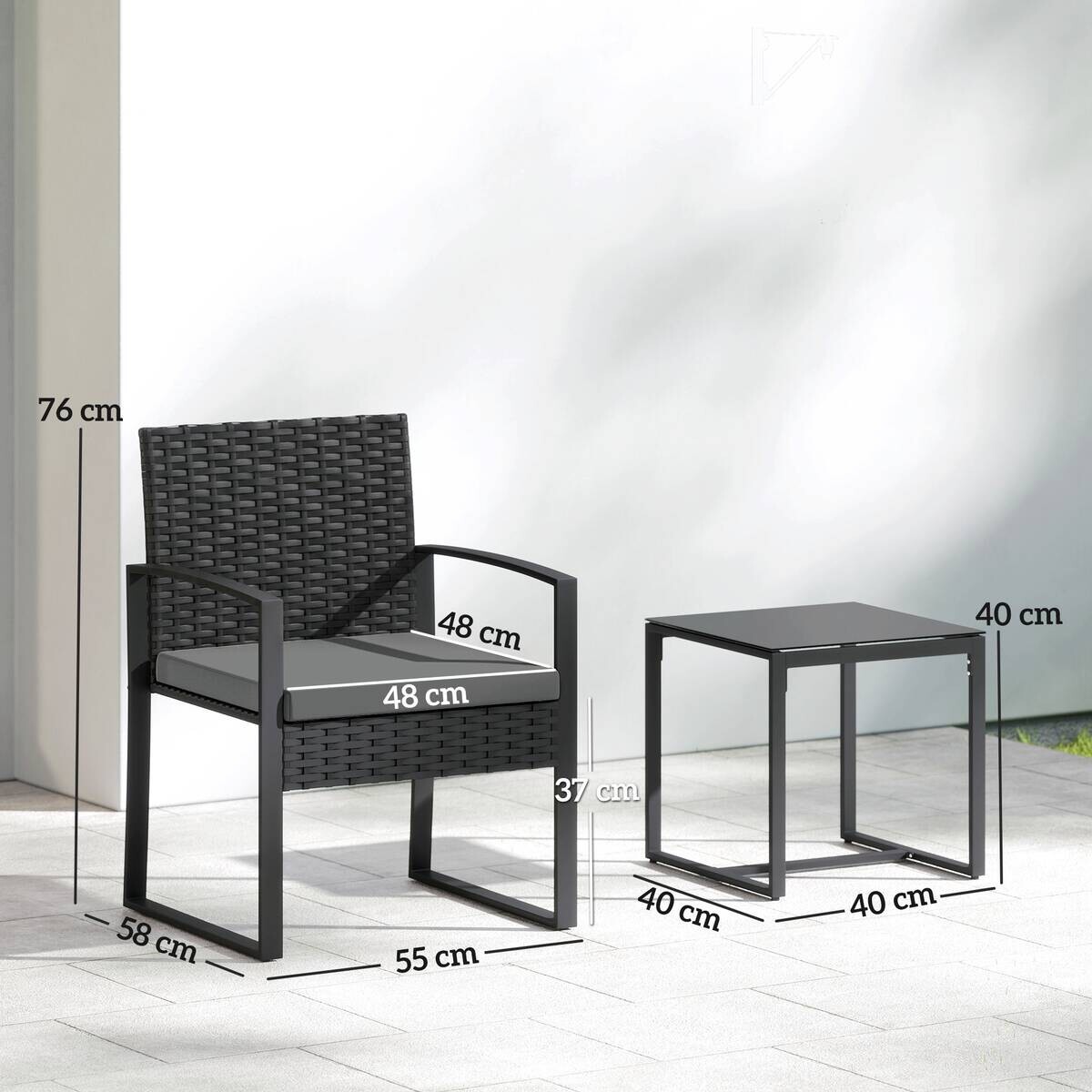 Outsunny Balkonmöbel-Set schwarz Stahl B/H/L: ca. 55x76x58 cm