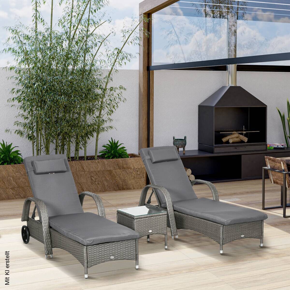 Outsunny Gartenliege 2er Set dunkelgrau Glas B/H/L: ca. 73x103x200 cm