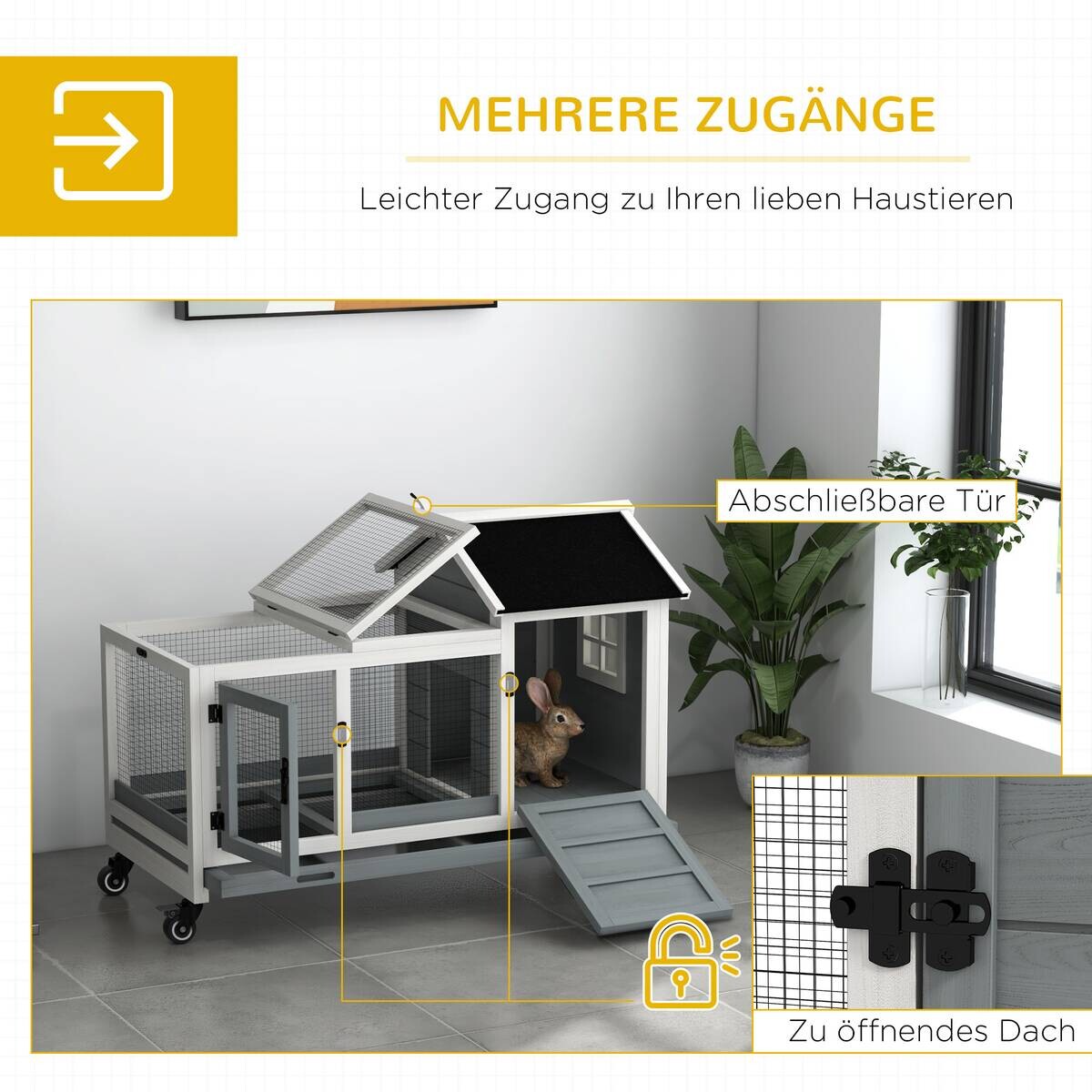 PawHut Zwergkaninchenstall grau Stahl B/H/L: ca. 58x73,5x108 cm