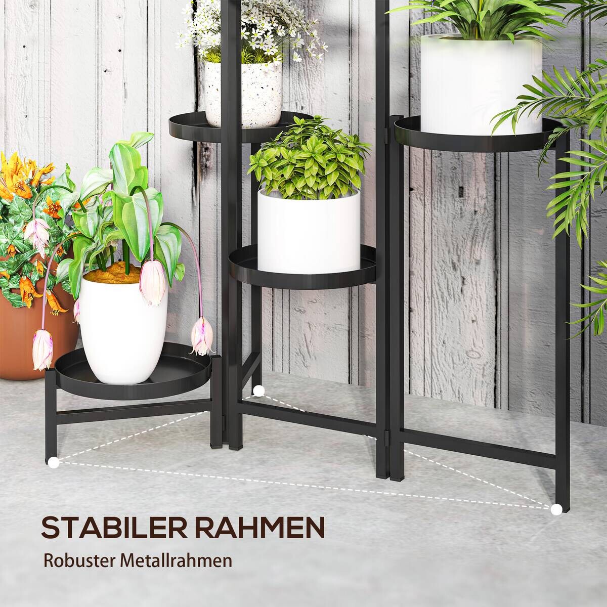 Outsunny Pflanzenständer schwarz Metall B/H/L: ca. 40x80x60 cm