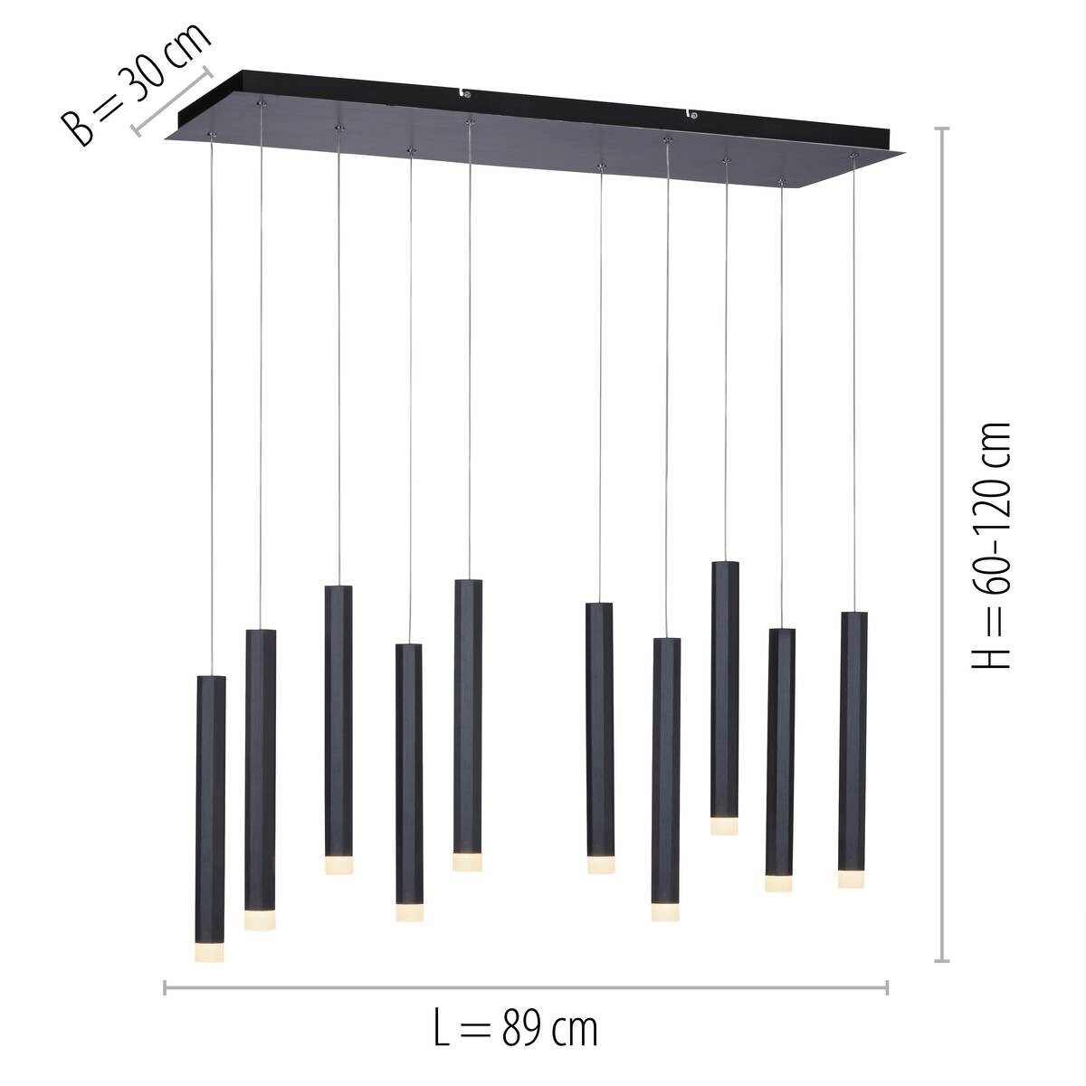 Just Light LED-Pendelleuchte BRUNO 15206-18 schwarz Aluminium Eisen B/H/T: ca. 89x120x30 cm 10 Brennstellen