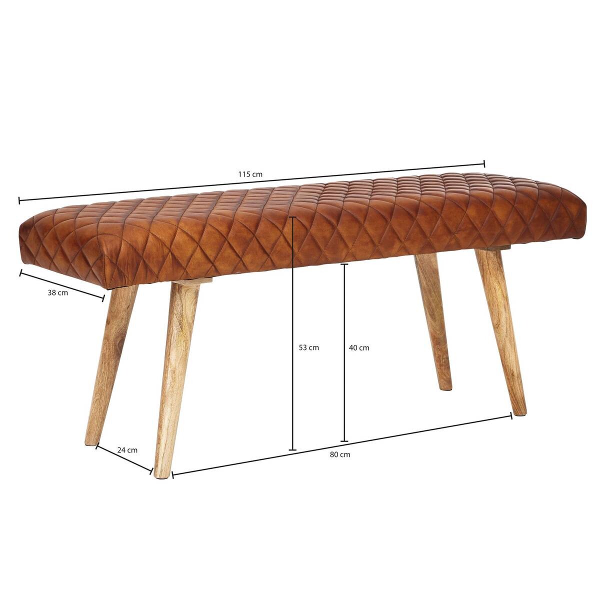 Wohnling Sitzbank braun natur Leder Echtholz B/H/T: ca. 115x53x38 cm
