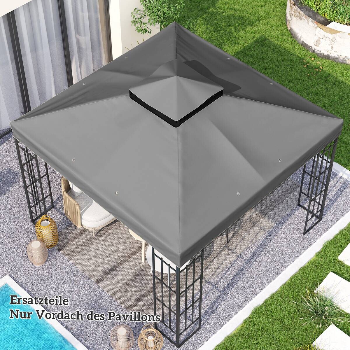 Outsunny Pavillon Ersatzdach dunkelgrau Metall B/H/L: ca. 300x1x300 cm