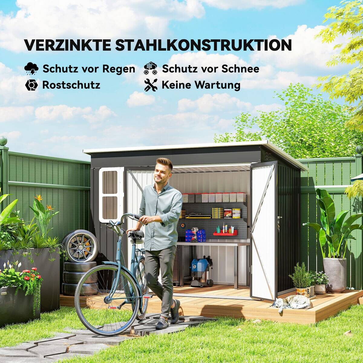 Outsunny Gartenschuppen dunkelgrau B/H/T/L: ca. 177x190x177x260 cm