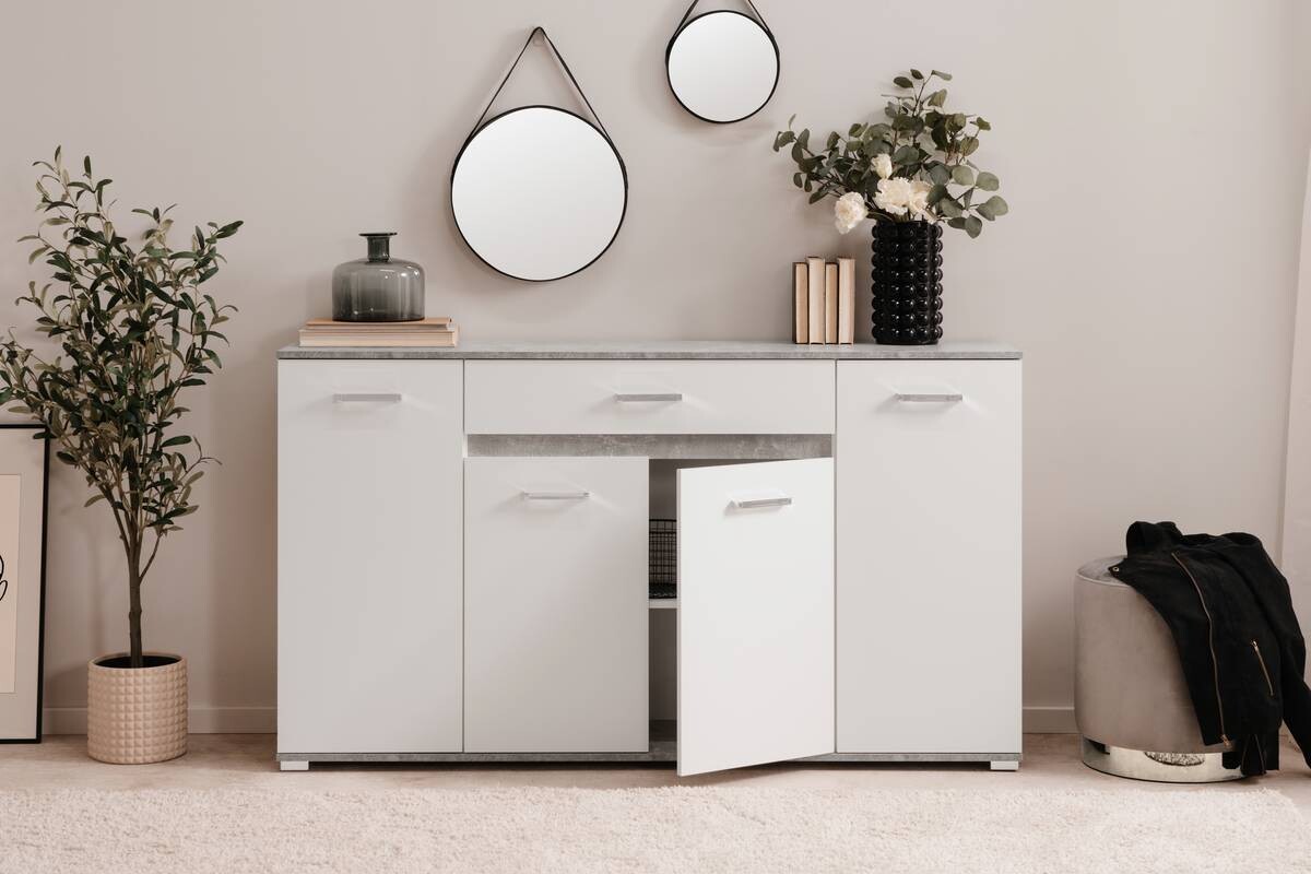 Sideboard Volos Beton Optik weiß B/H/T: ca. 160x90x38 cm