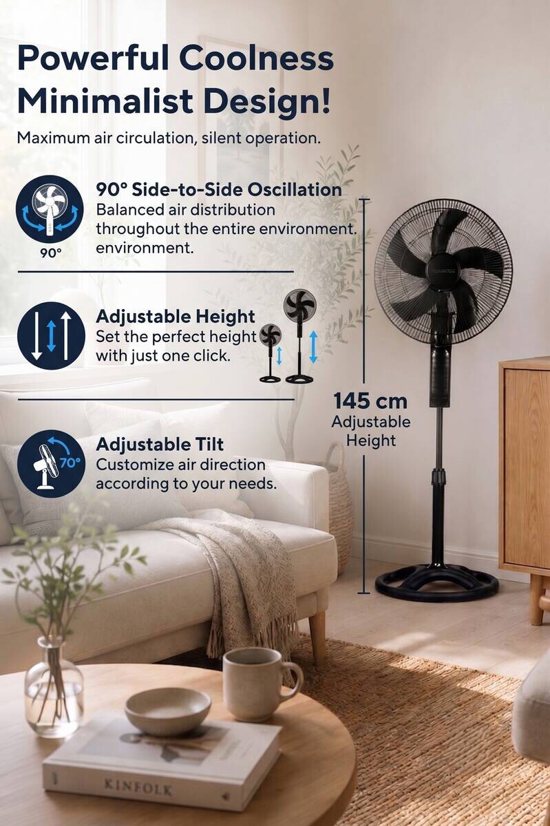 Opviq - Kumtel Standventilator schwarz Kunststoff B/H/L: ca. 50x145x50 cm
