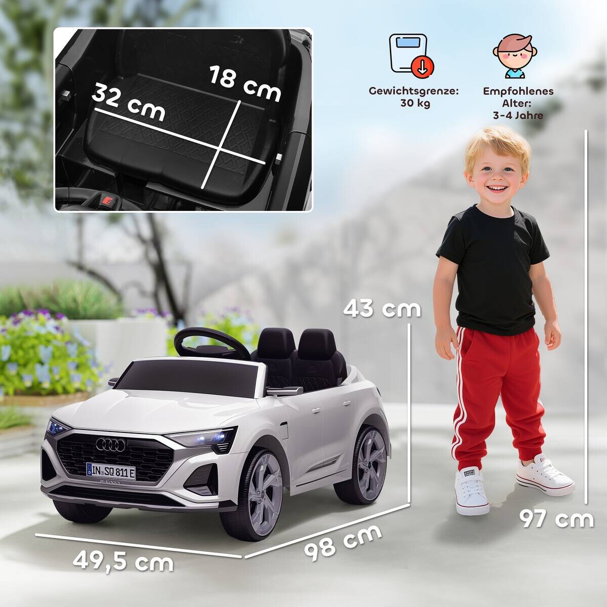 AIYAPLAY Kinder Elektroauto weiß B/H/L: ca. 49,5x43x98 cm