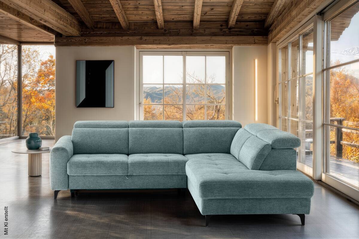 Ecksofa mit Bettfunktion hellblau Flachgewebe B/H/T: ca. 258x96x221 cm