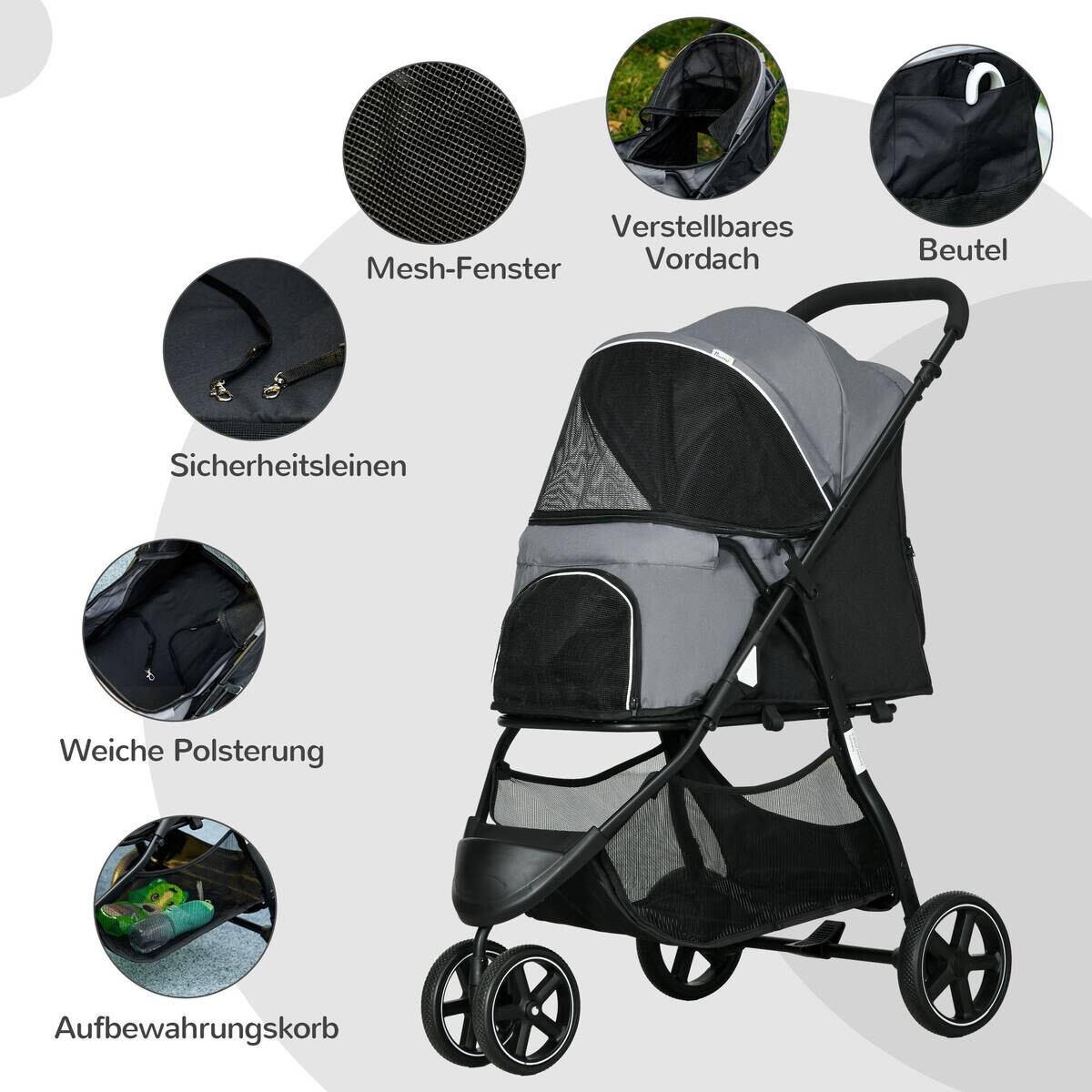 PawHut Hunde-Zubehör grau Polyester B/H/L: ca. 55x83x101 cm