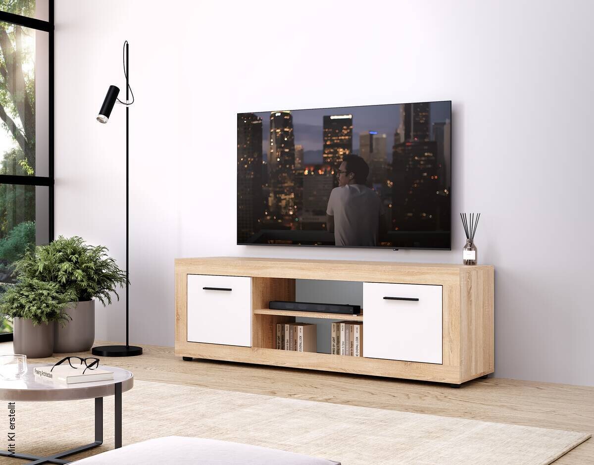 TV-Lowboard LUNA 2D Eiche Sonoma Nachbildung weiß matt B/H/T: ca. 140x40x40 cm