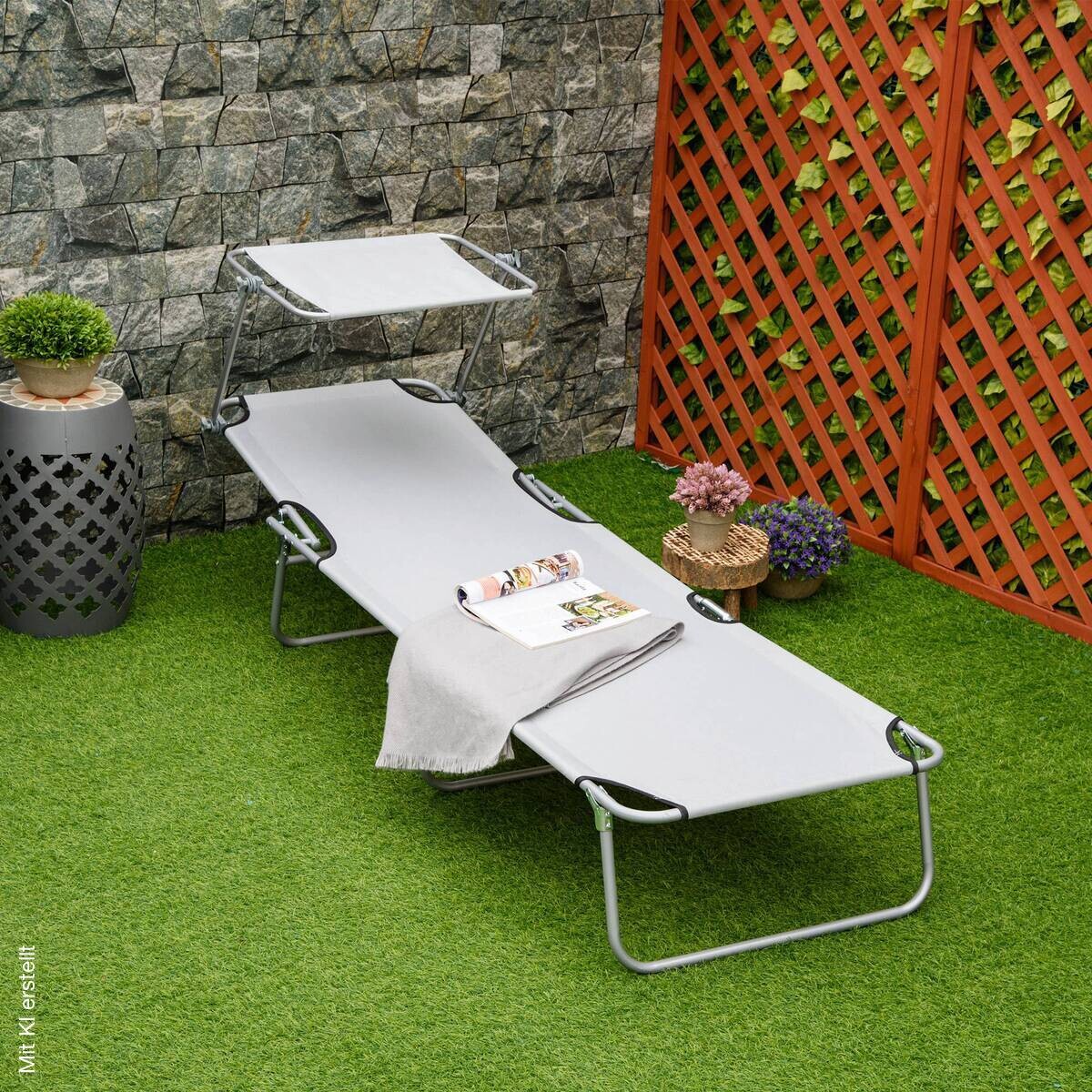 Outsunny Sonnenliege hellgrau Polyester B/H/L: ca. 58x36x187 cm