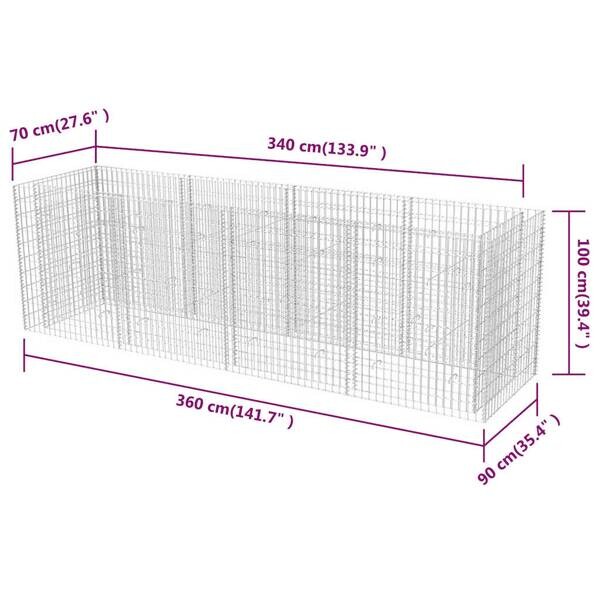Gabionen-Hochbeet silber Stahl B/H/L: ca. 90x100x360 cm