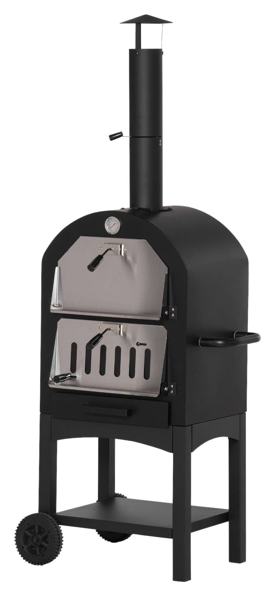 Outsunny Pizzaofen mit Schornstein schwarz Stahl B/H/L: ca. 54x161x63 cm