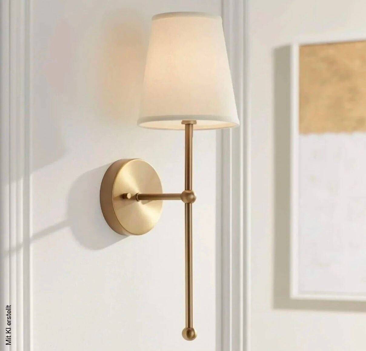 Wandleuchte gold creme Stoff Metall B/H/L/D: ca. 15x50x15x15 cm E27 1 Brennstellen