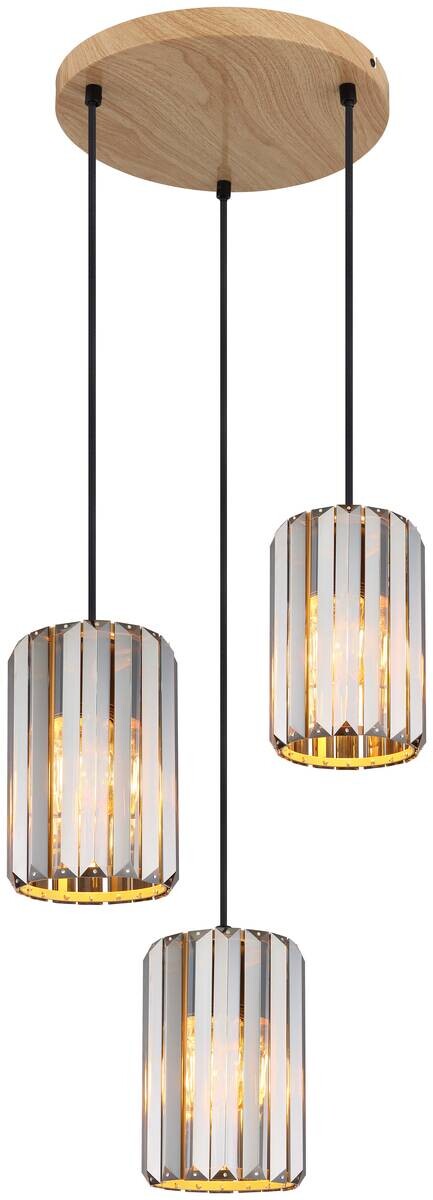 GLOBO Pendelleuchte RUN 30229346 Rauch braun schwarz Metall Glas H/D: ca. 120x35 cm E27 3 Brennstellen
