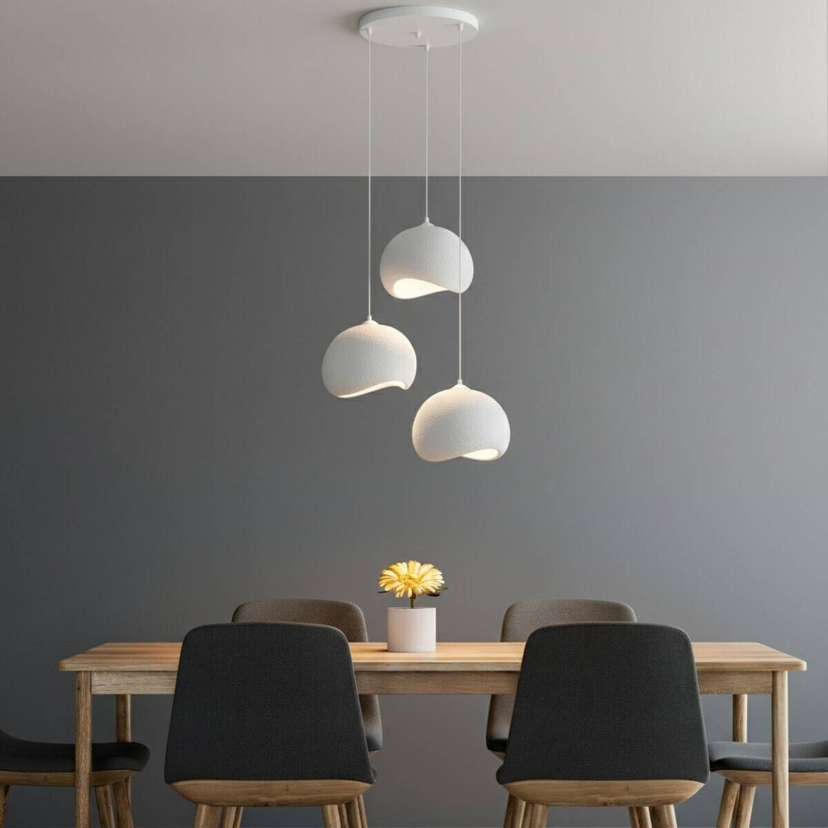 Opviq Pendelleuchte Yontu-15853 weiß Polyester-Mischgewebe Metall B/H/L: ca. 29x120x34 cm E27 3 Brennstellen