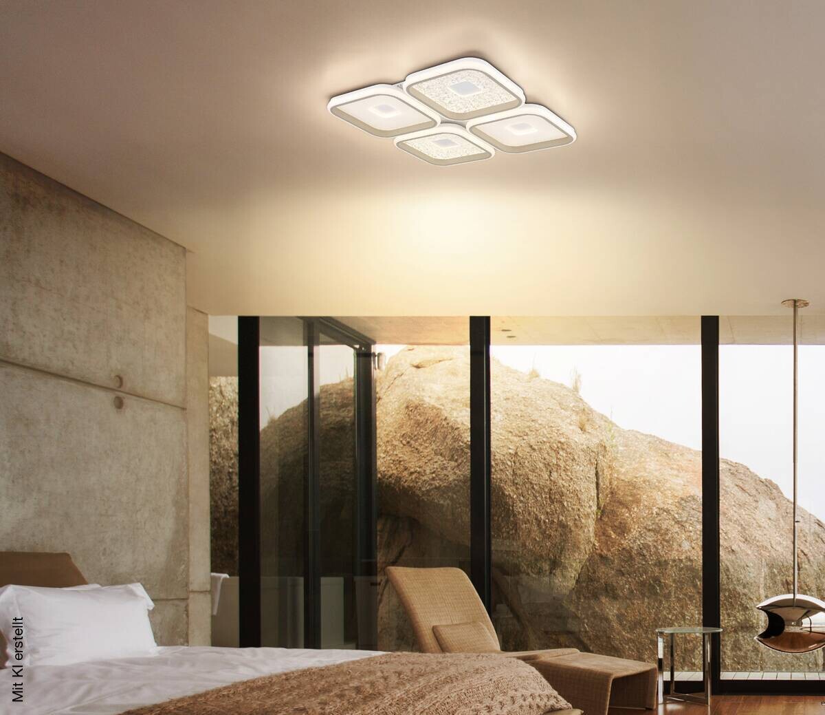 GLOBO LED-Deckenleuchte weiß Opal sand Metall Kunststoff B/H/L: ca. 54x7,8x54 cm 1 Brennstellen