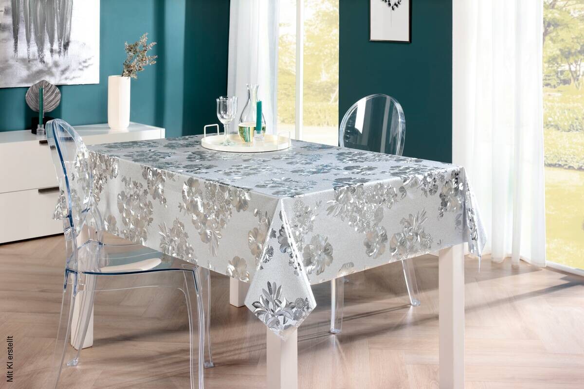 Milano Abwaschbarer Tischbelag Satomi silber B: ca. 140 cm