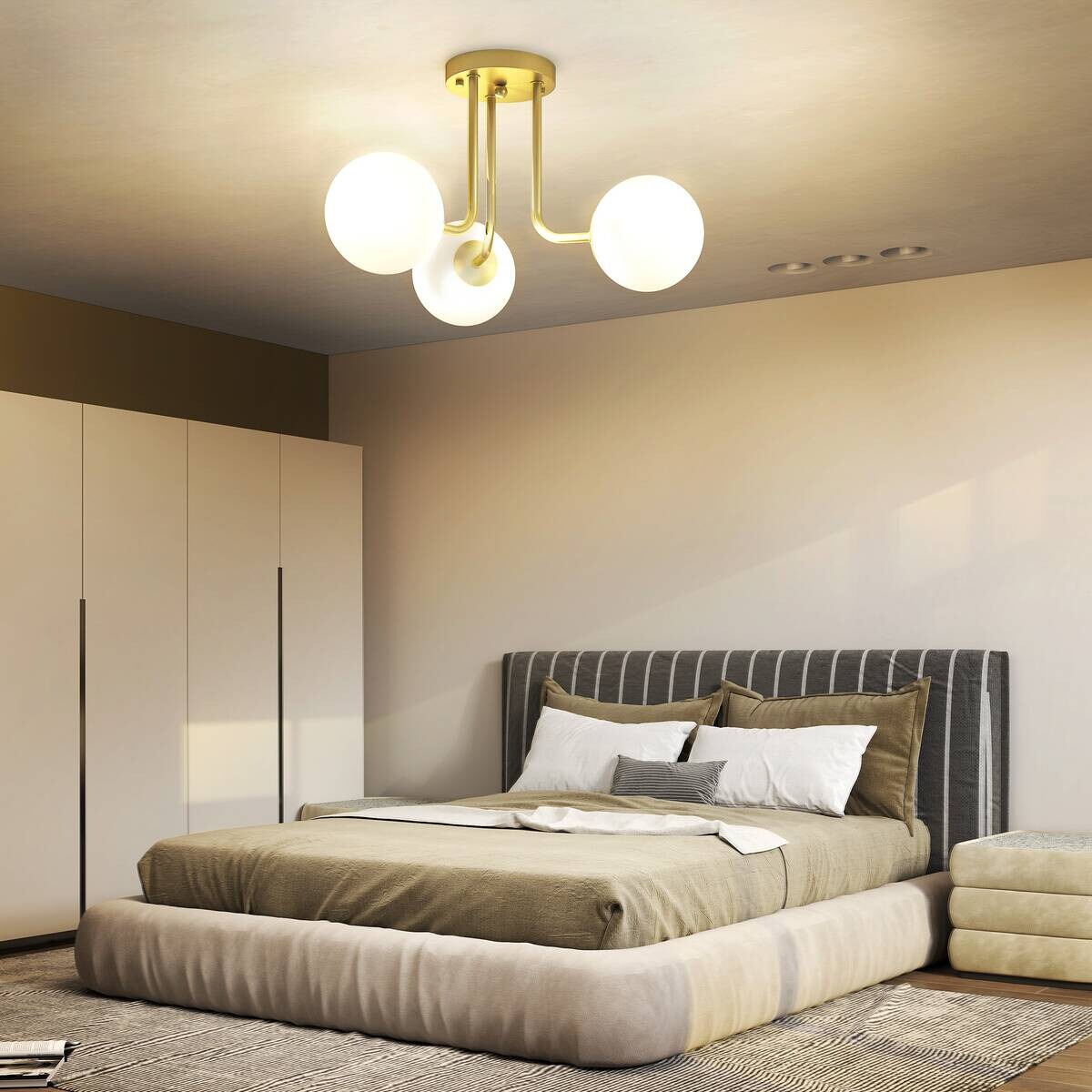 HOMCOM Deckenleuchte gold Metall Kunststoff B/H/L: ca. 42x26,5x42 cm G9 3 Brennstellen