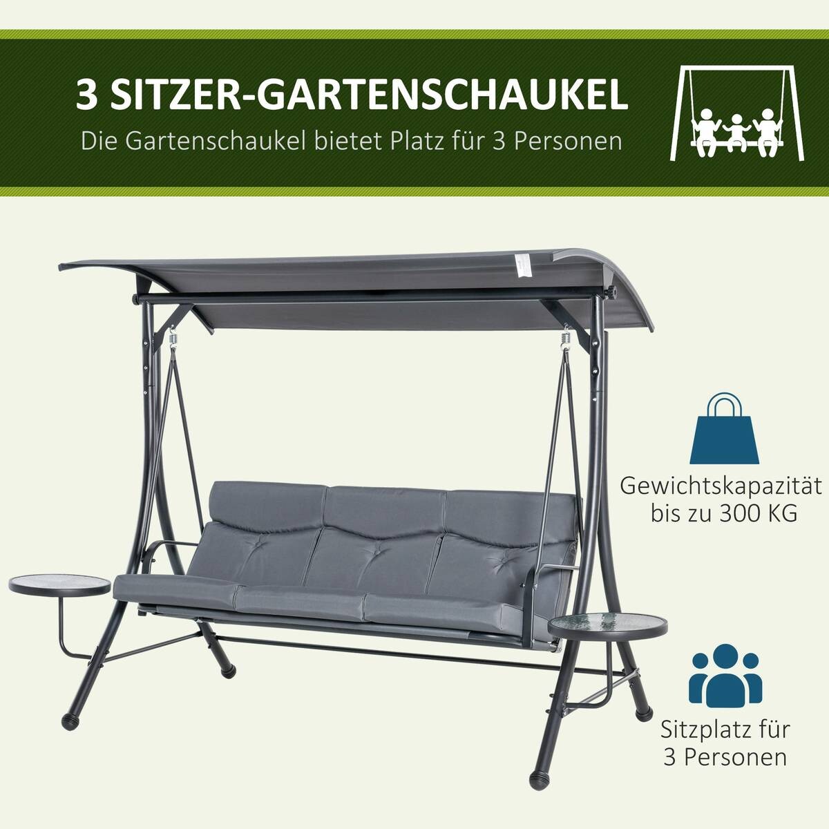 Outsunny Hollywoodschaukel grau Polyester B/H/L: ca. 125x177x271 cm