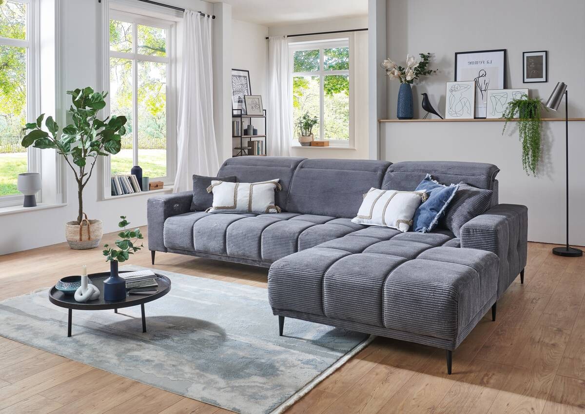 Ecksofa mit elektrischer Sitztiefenverstellung dunkelgrau Microfaser B/H/T: ca. 286x107x115 cm