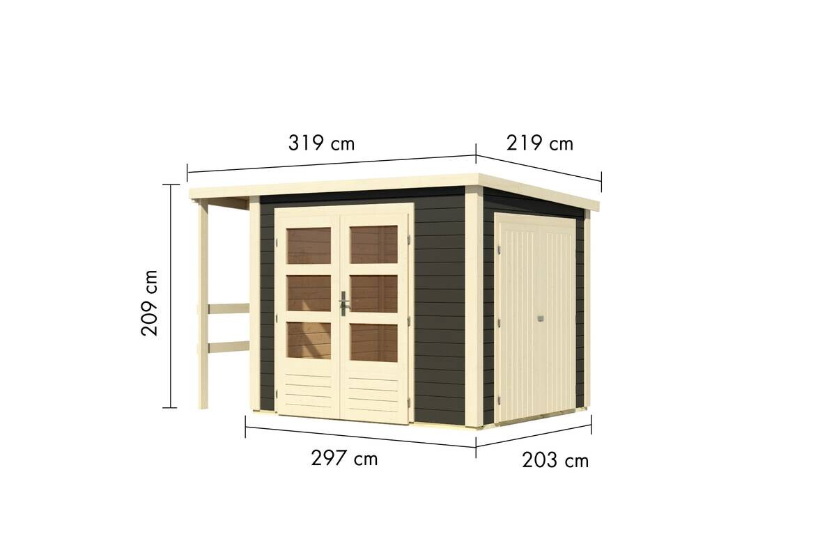 Karibu Gartenhaus Fabi grau B/H/L: ca. 204x230x244 cm