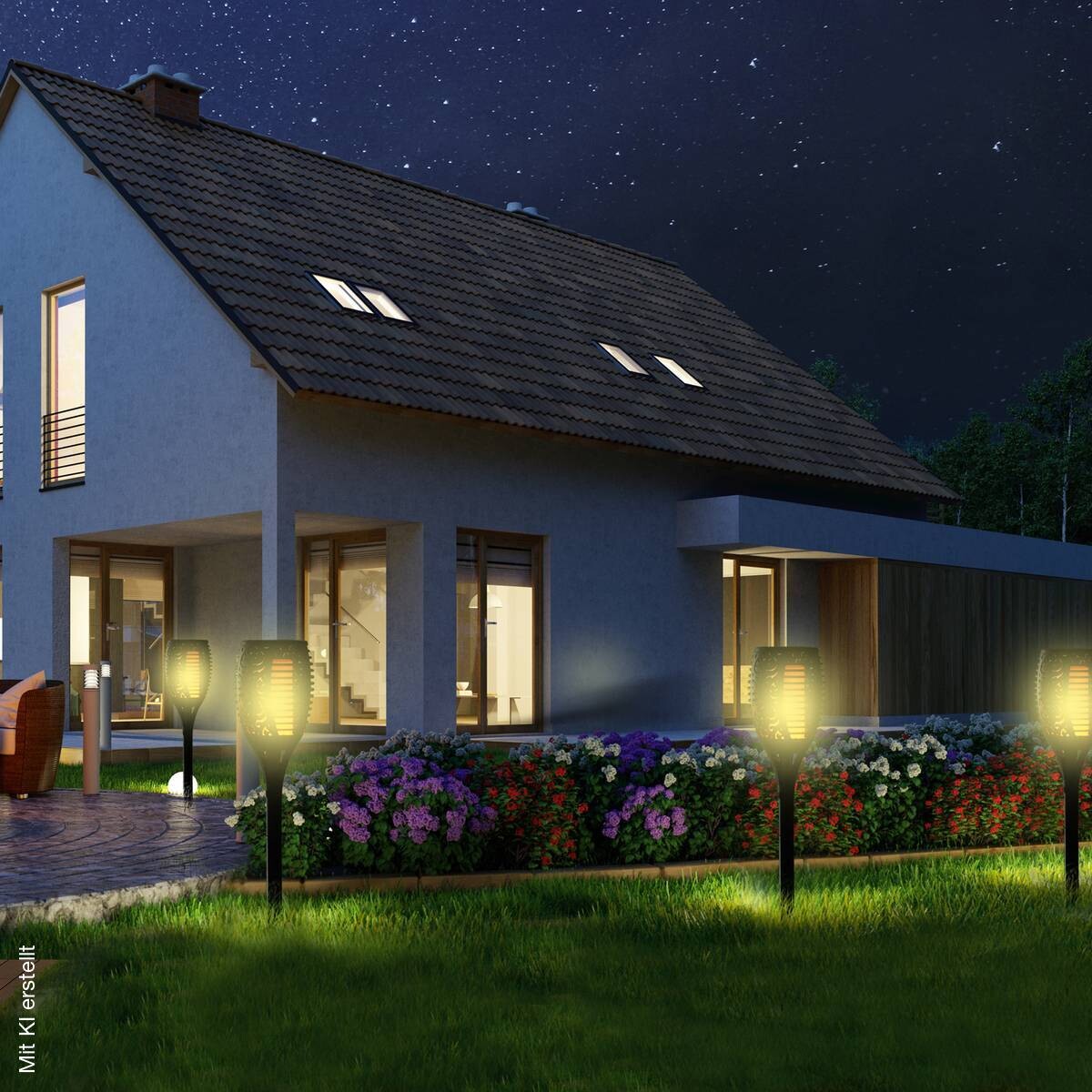 Solarleuchte im 4er-Set schwarz Kunststoff H/D: ca. 72x12 cm