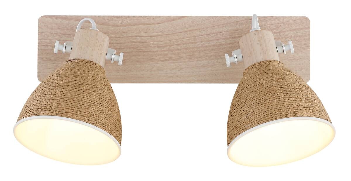GLOBO Spot braun weiß Metall Holz B/H: ca. 39x19 cm E14 2 Brennstellen