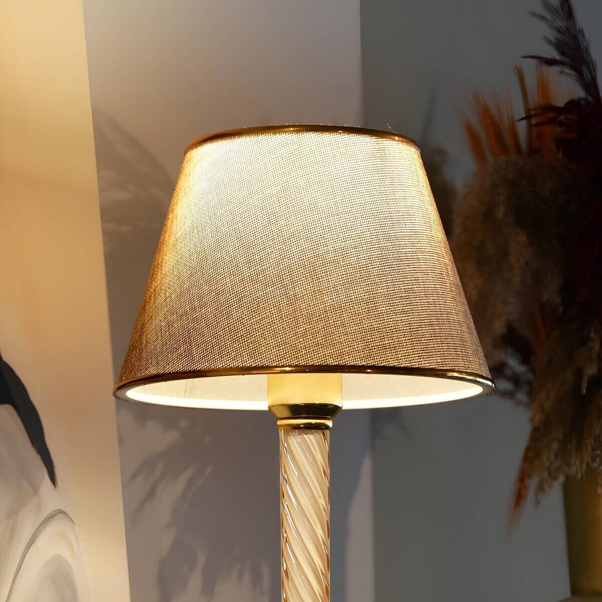 Opviq Tischleuchte gold beige Stoff Kunststoff B/H/L: ca. 22x45x22 cm E27 1 Brennstellen