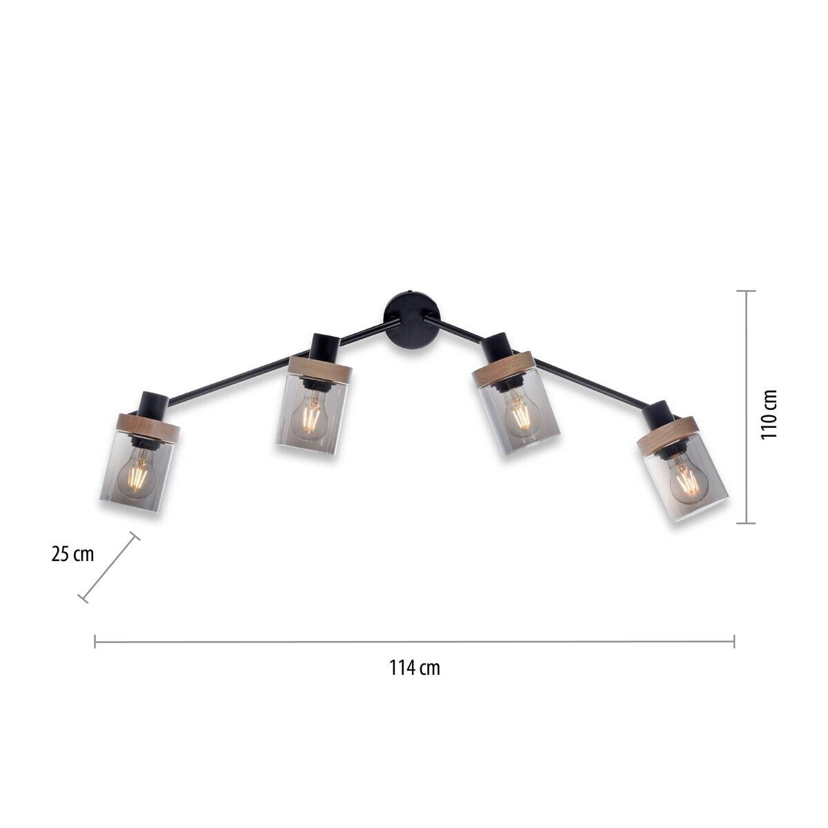 Just Light Spot Pasqual schwarz Rauch Metall Glas B/H/L: ca. 110x25x114 cm E27 4 Brennstellen