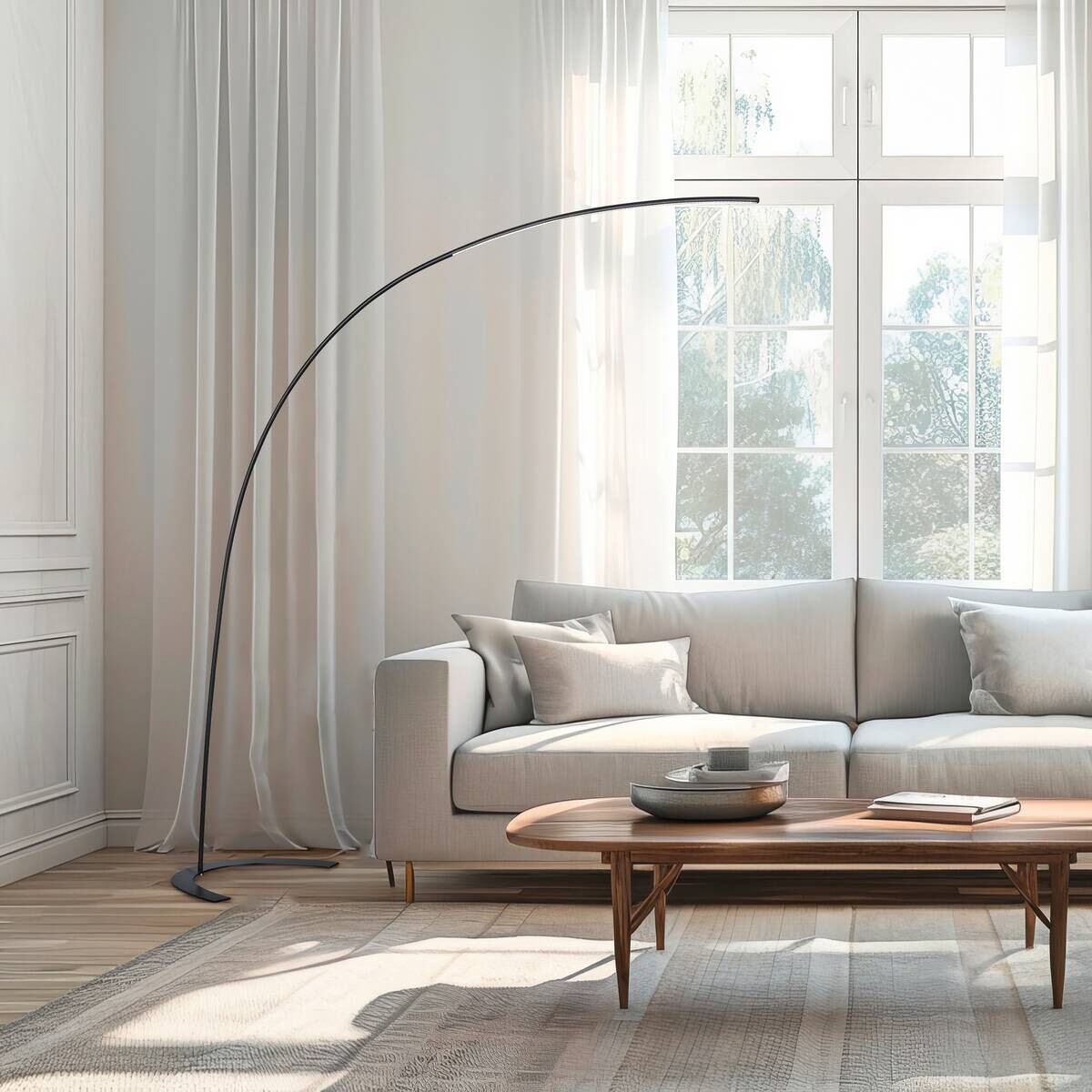 TRIO Bogenleuchte Shanghai schwarz Metall B/H: ca. 65x210 cm