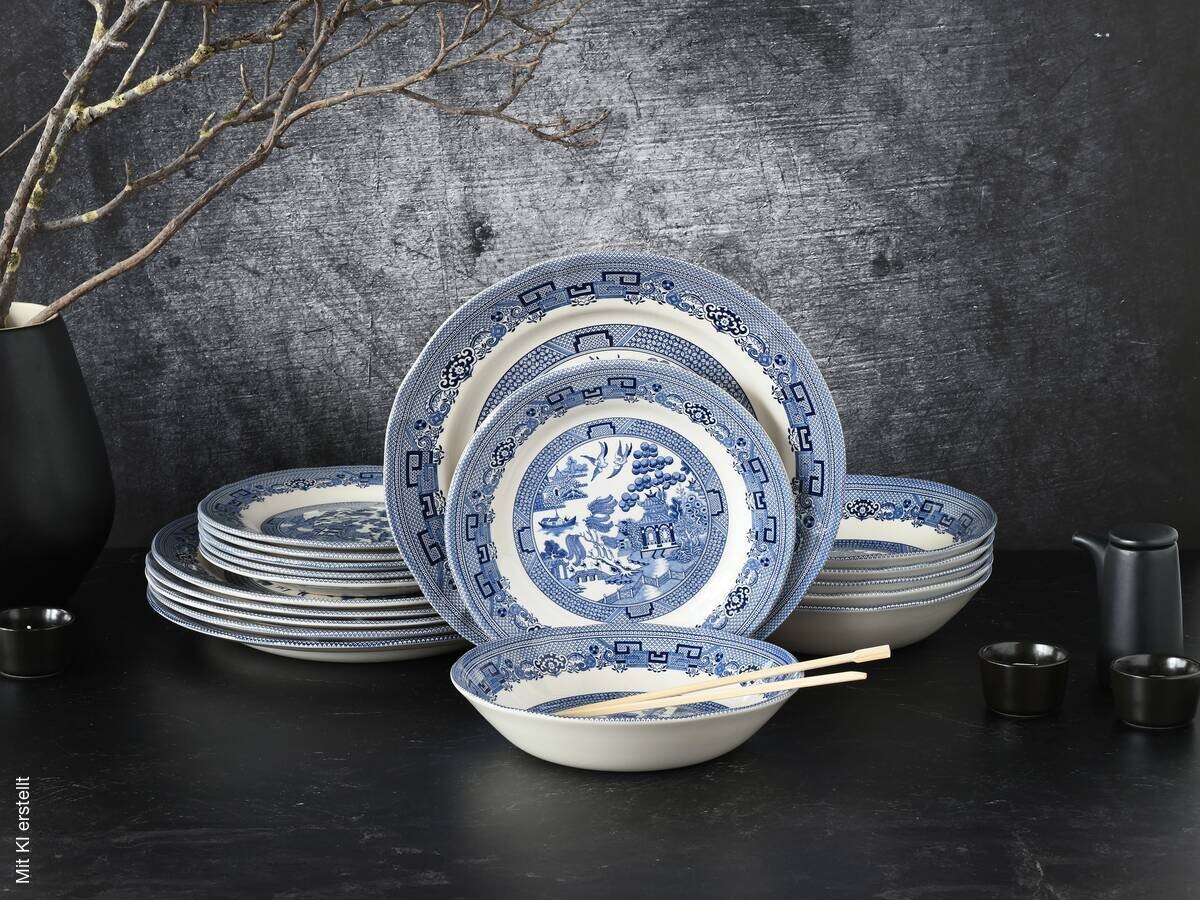 CreaTable Tafelservice China Town blau Steingut 18 tlg.