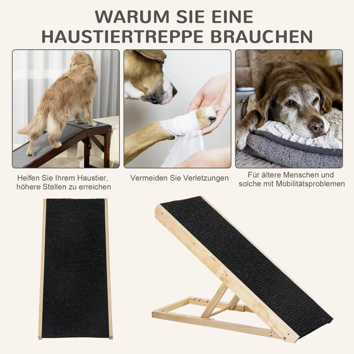 PawHut Haustierrampe, verstellbar natur Edelstahl B/H/L: ca. 40x90x61 cm
