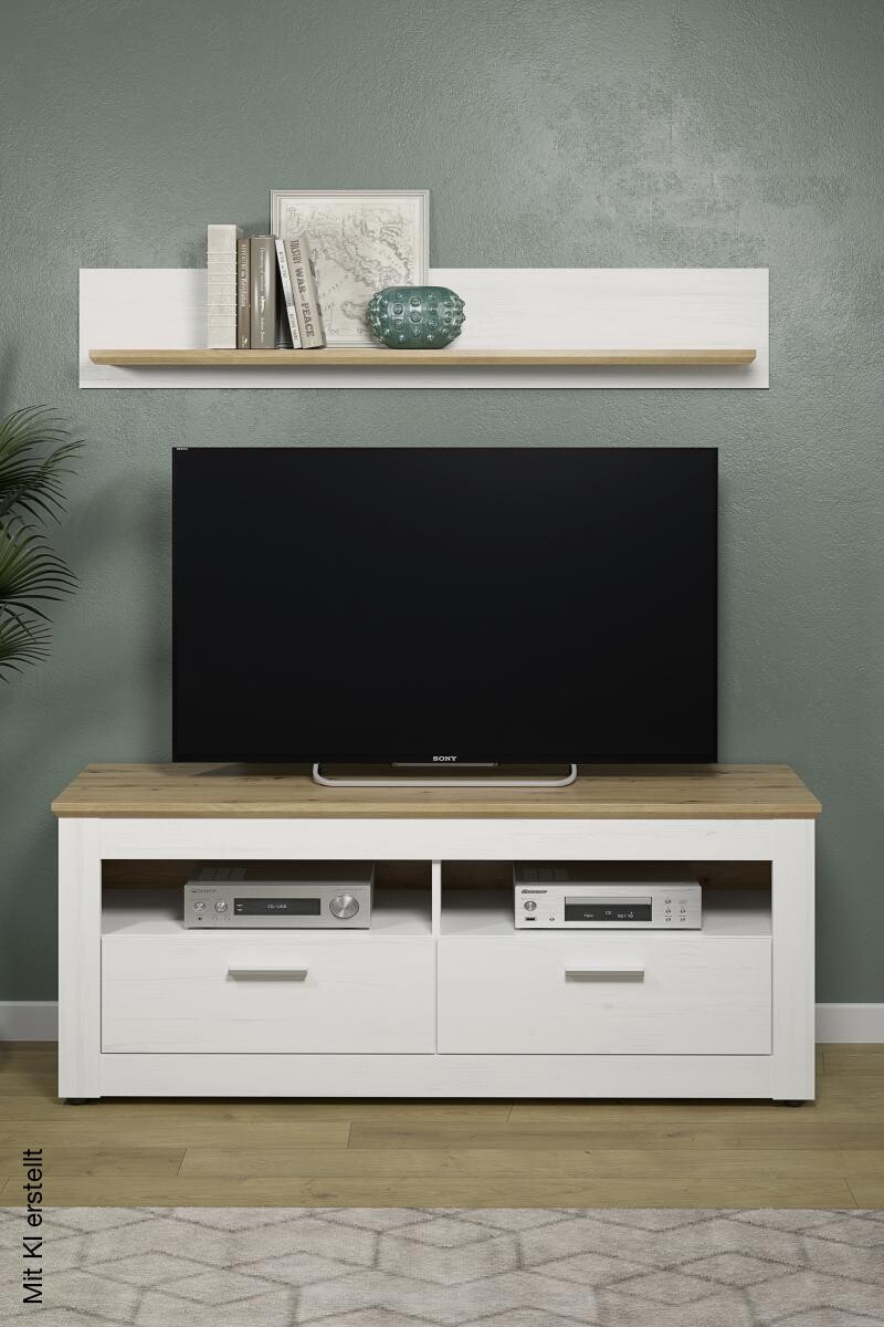 TV-Lowboard Shade weiß Pinie Nachbildung Eiche Artisan Nachbildung B/H/T: ca. 148x59x45 cm