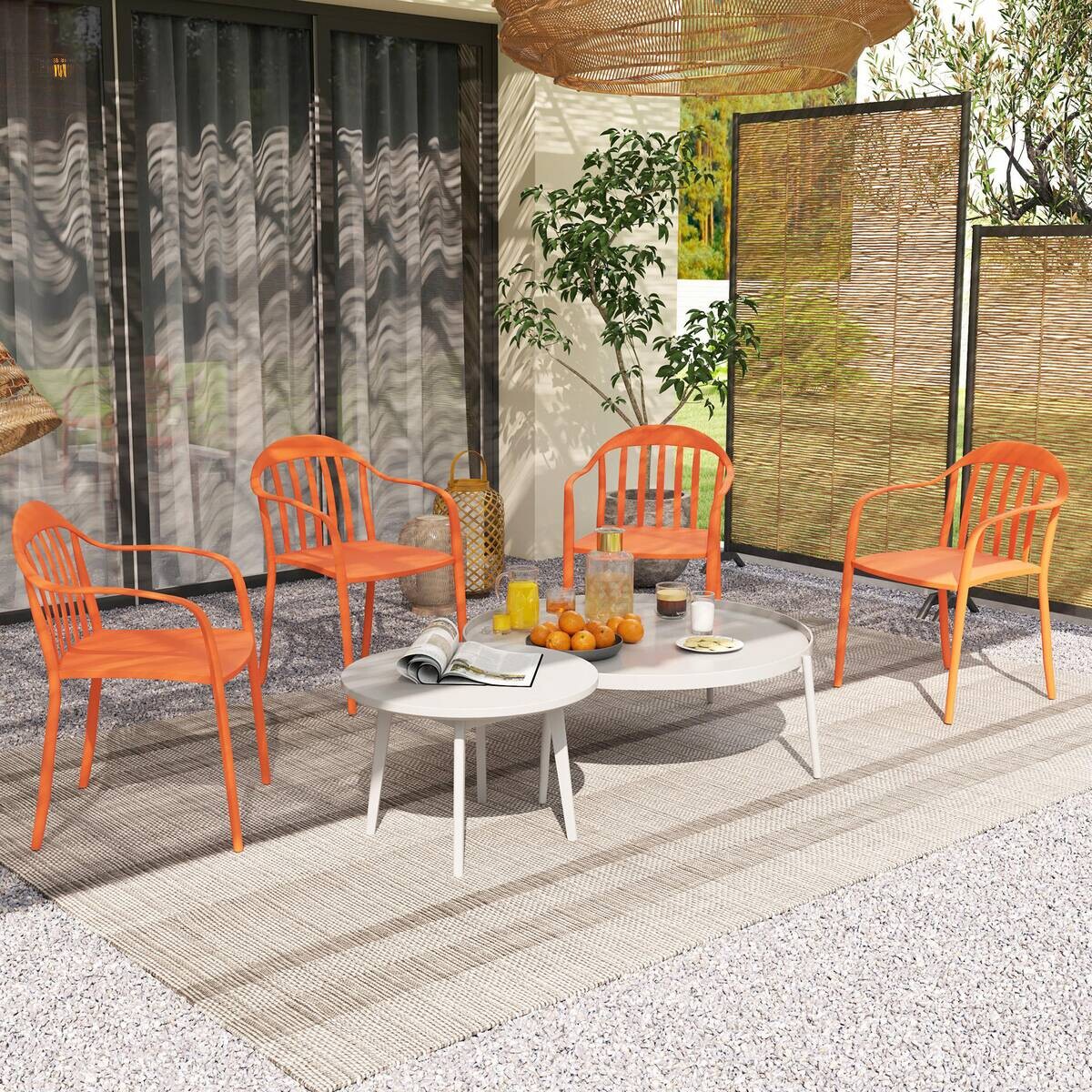 Outsunny Balkonstuhl 4er Set rot Metall B/H/L: ca. 54x78x57 cm