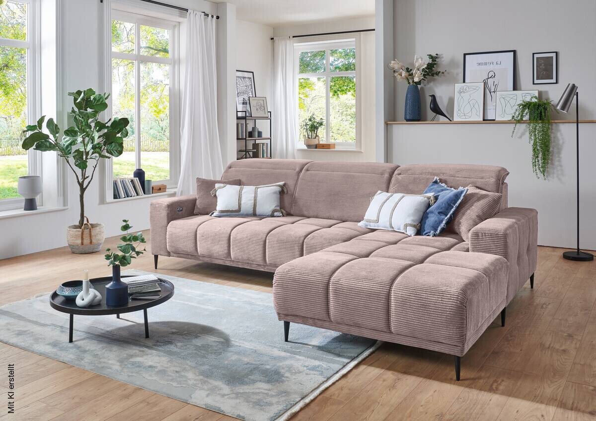 Ecksofa mit elektrischer Sitztiefenverstellung rosa rosa Polyester Microfaser B/H/T: ca. 286x107x115 cm