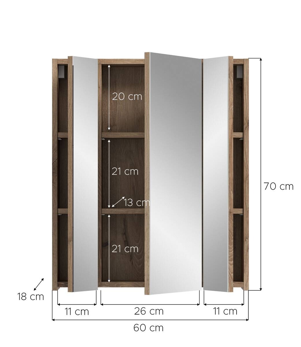 Spiegelschrank Ice Nox Oak Nachbildung schwarz matt B/H/T: ca. 60x70x18 cm